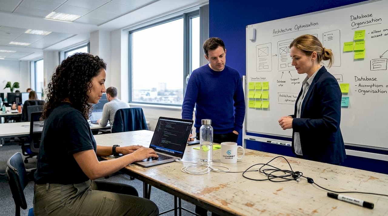Team collaborating in open workspace