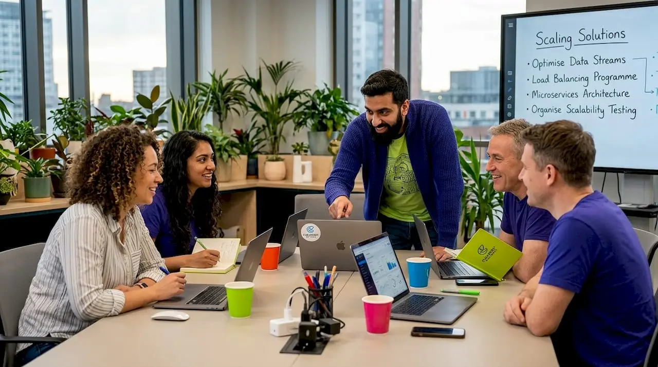 Tech team collaborating on scaling solutions